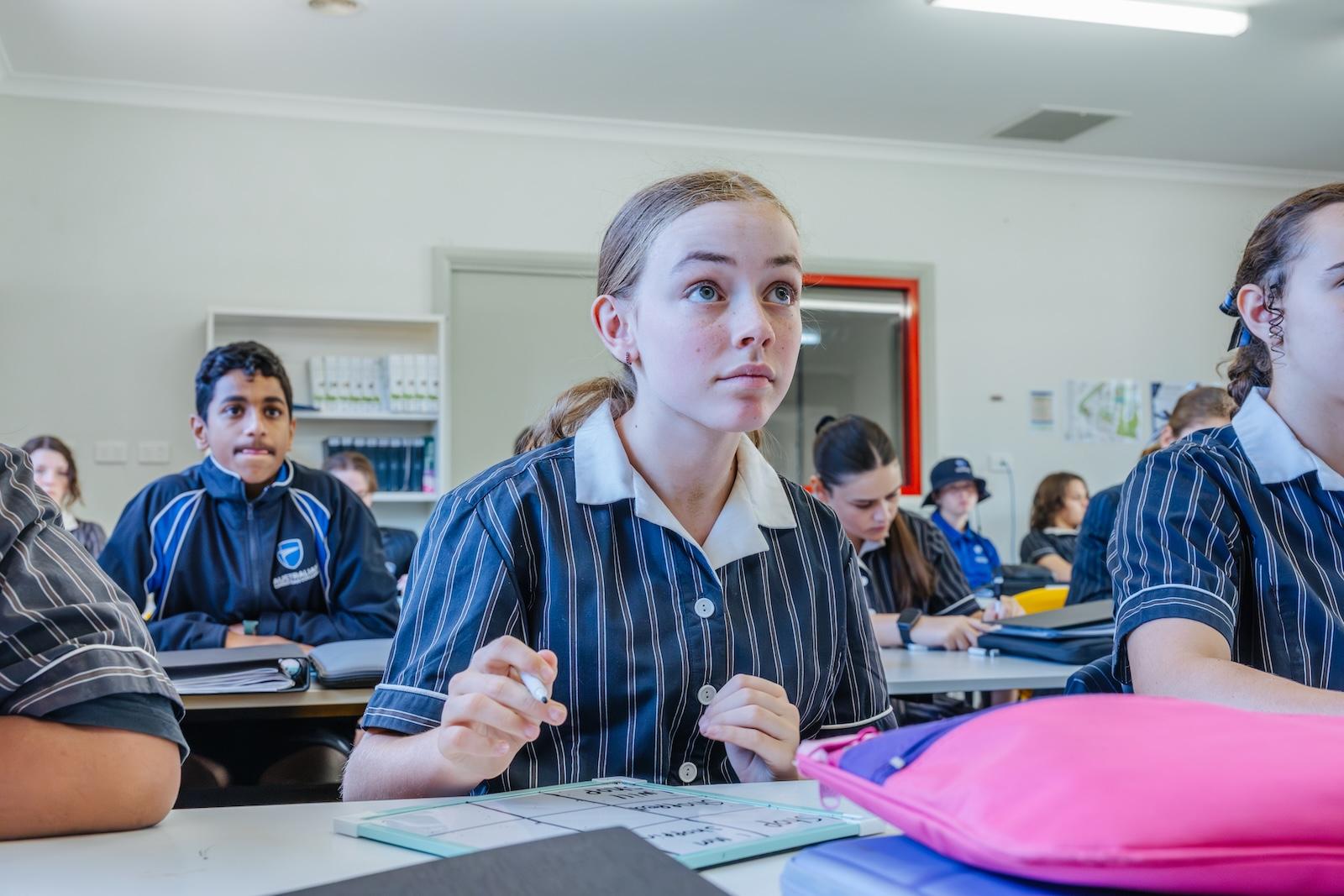 Senior students concentrate during a structured classroom lesson, demonstrating ACC Echuca’s commitment to clear instruction and active learning.
