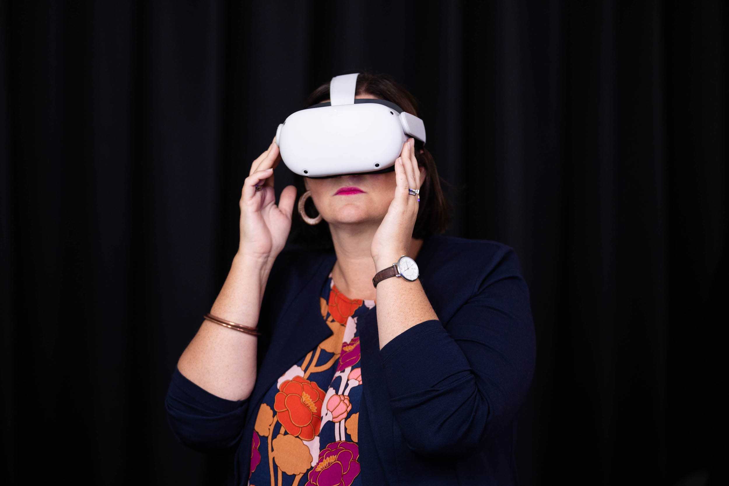 NSW Education Minister Sarah Mitchell viewing the new plans in VR.