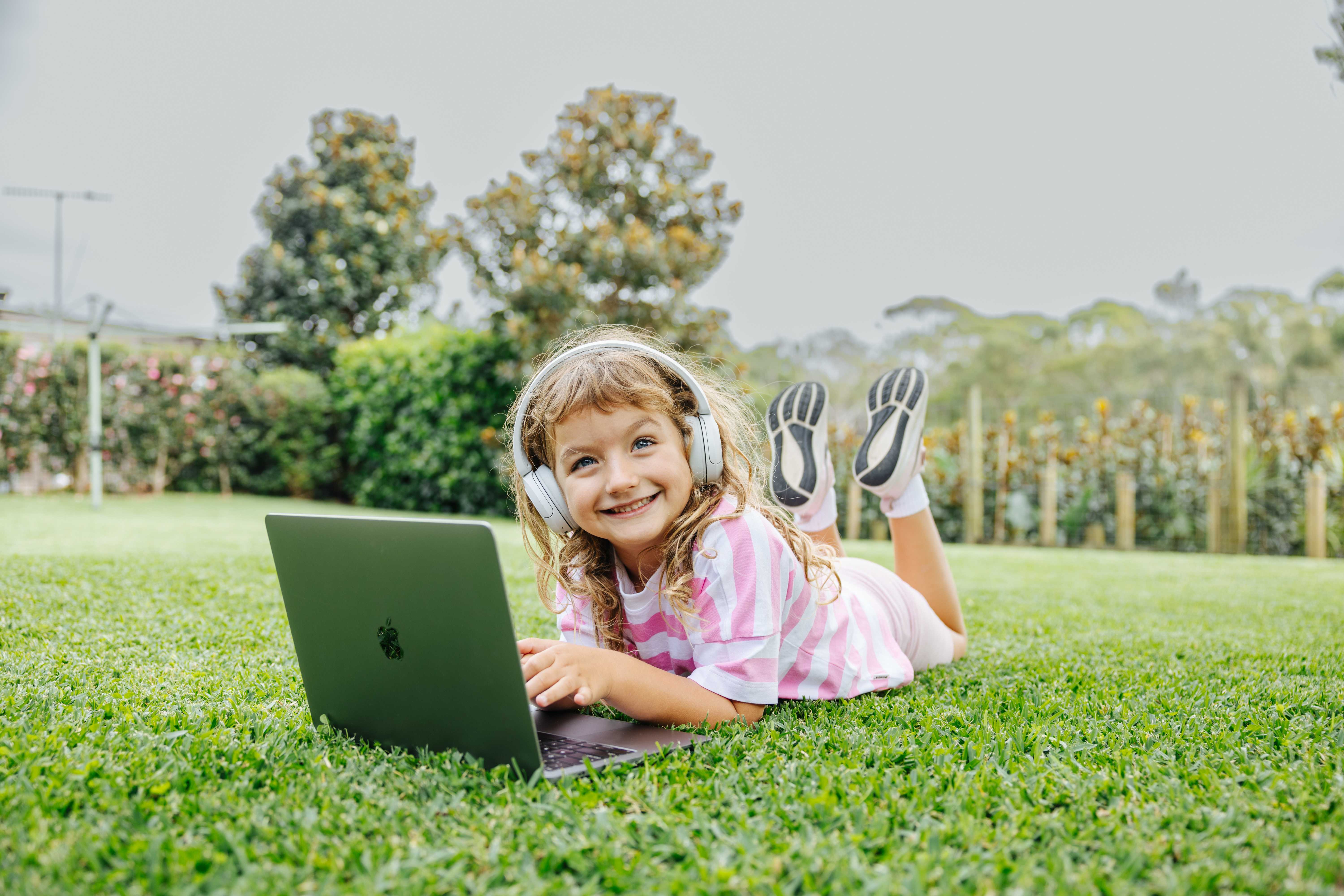 ACC Marsden Park high school student learning outside from laptop