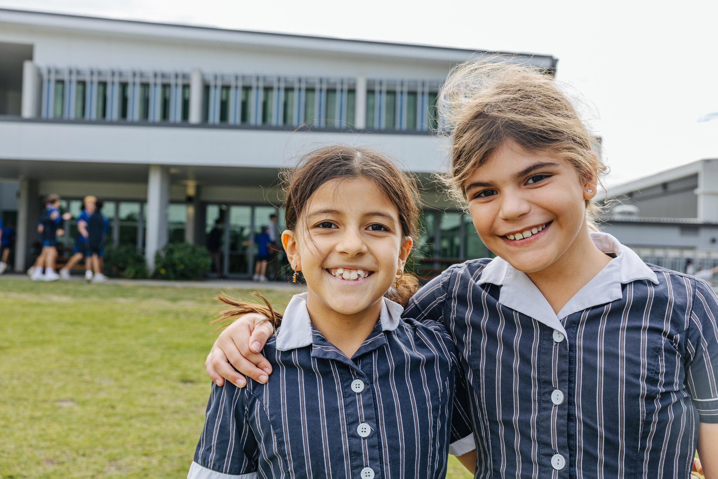 ACC Moreton primary students smiling on campus in Caboolture, reflecting Christ-centred education and a supportive Christian community.