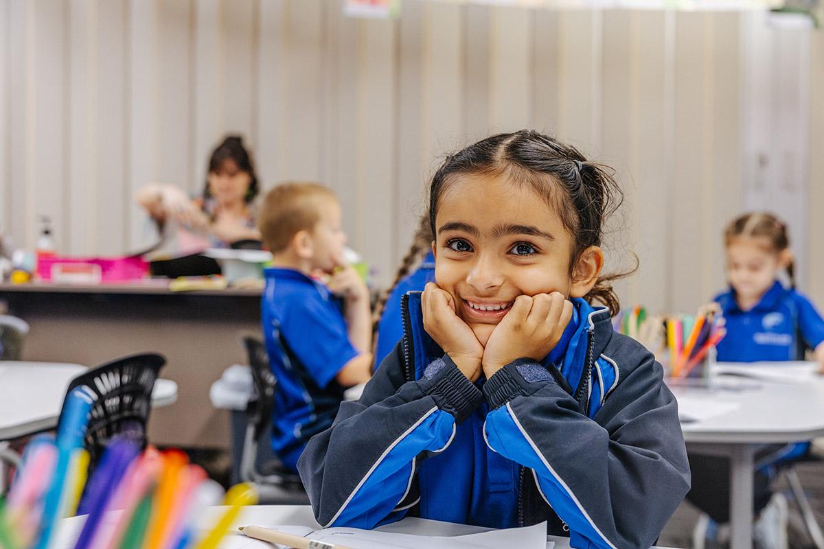 Prep students getting settled in their classroom before the school year begins