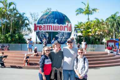 Happy Moreton distance education family on excursion to Dreamworld on the Gold Coast, Queensland