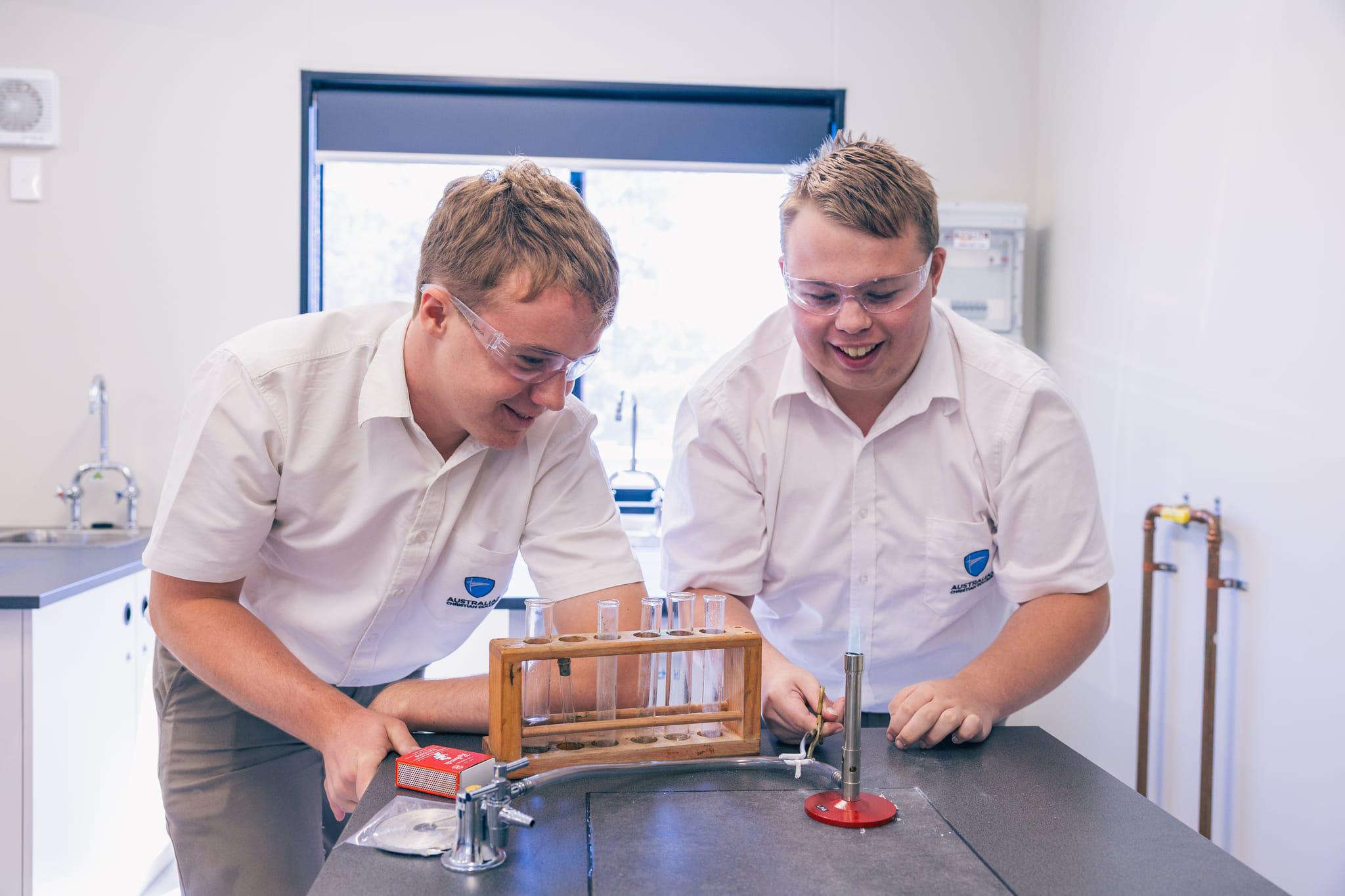 Senior students conducting a science experiment, building practical skills and academic confidence for post-school pathways.