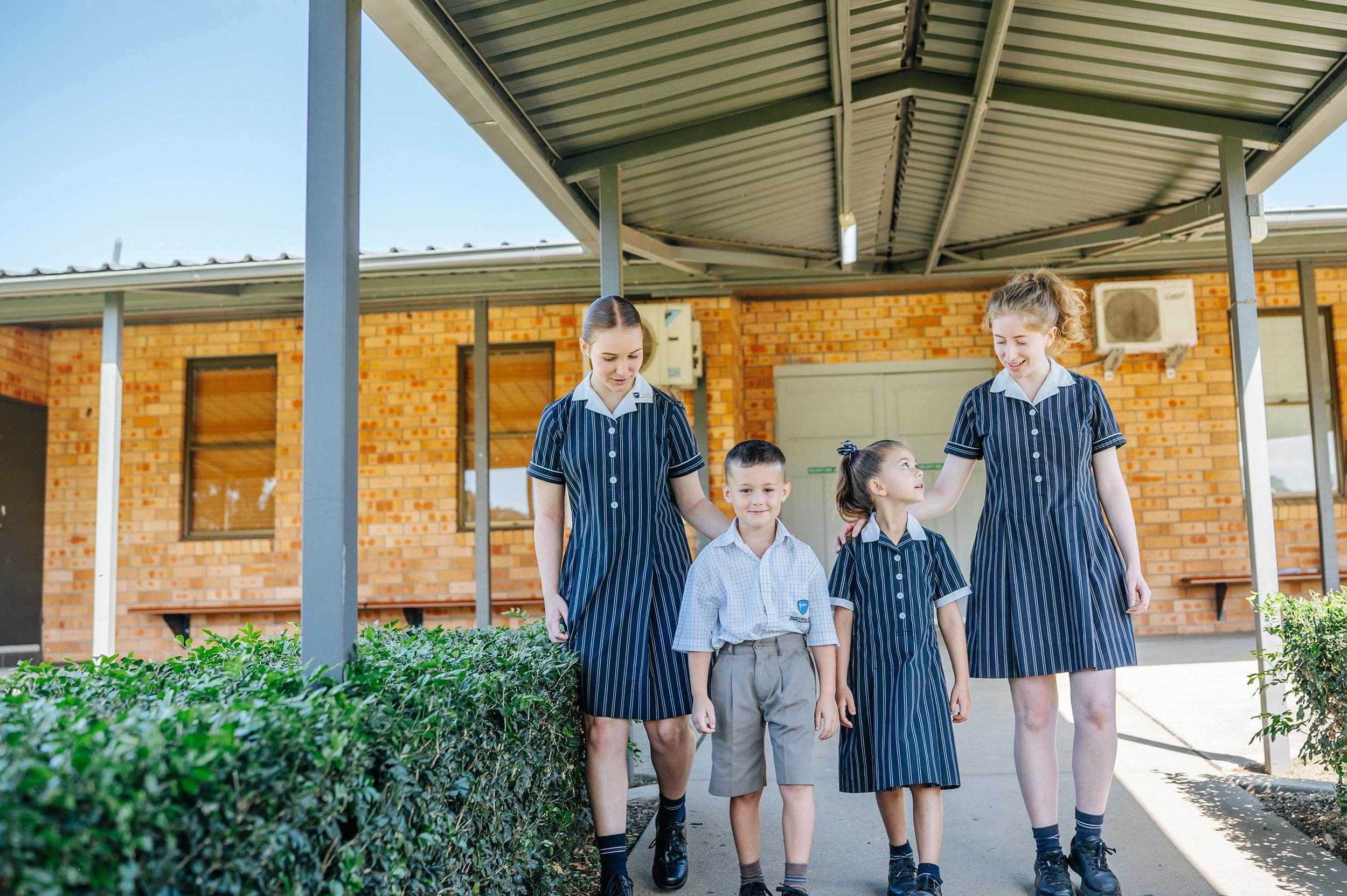 ACC Singleton students from Prep to High School walking together, illustrating whole-child Christian education