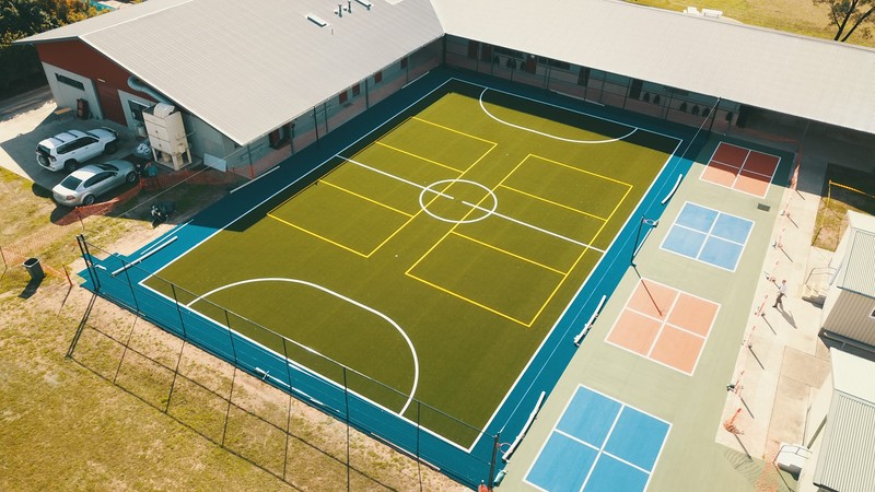 Aerial shot of futsal and handball courts at ACC Singleton campus