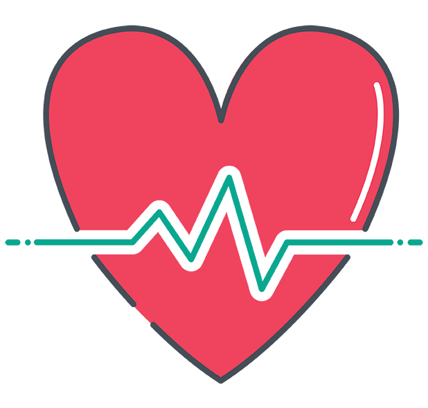cartoon healthy heart with electrocardiogram symbolising positive culture of school