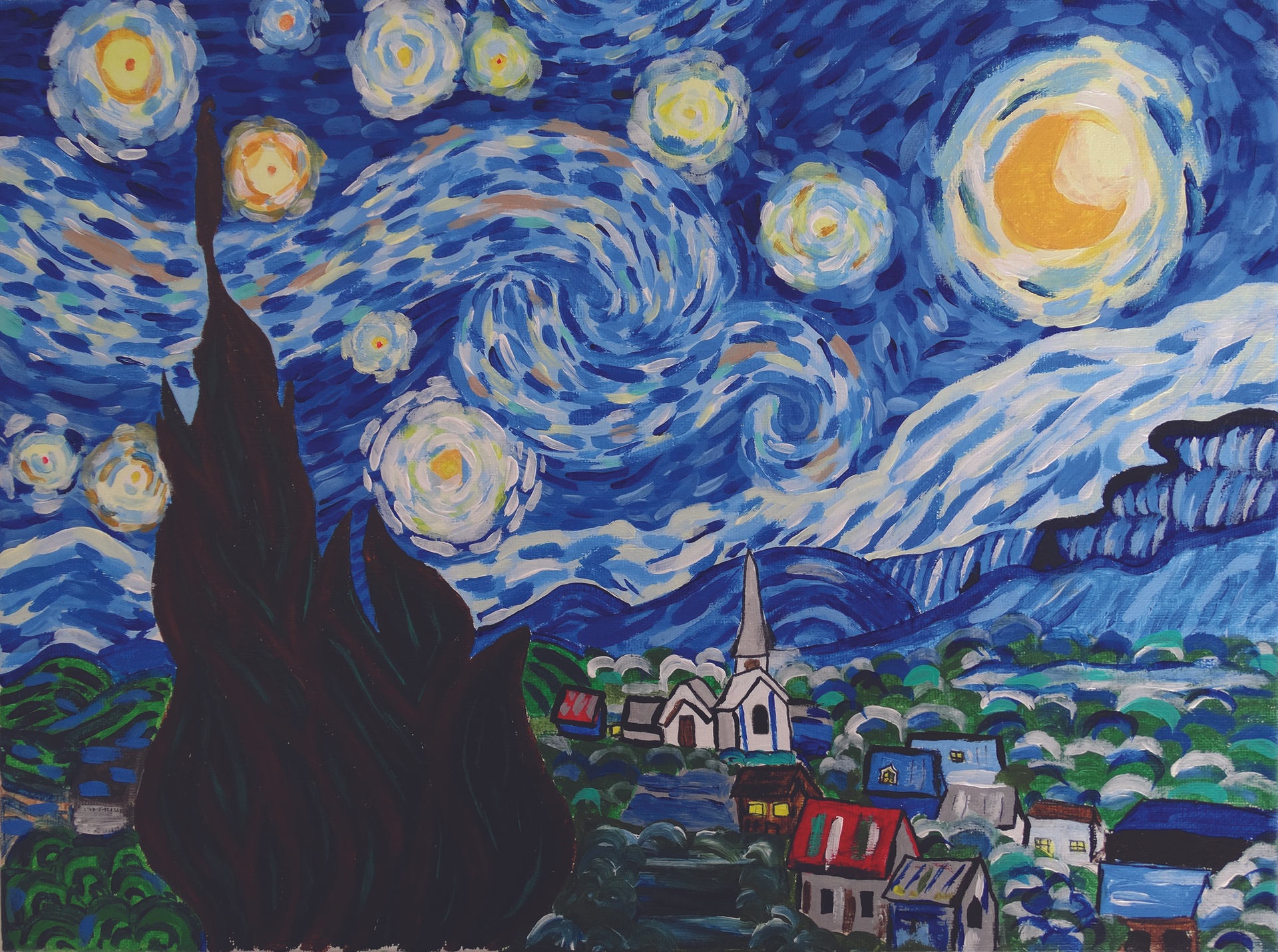 student replica of Vincent Van Gough's starry night painting