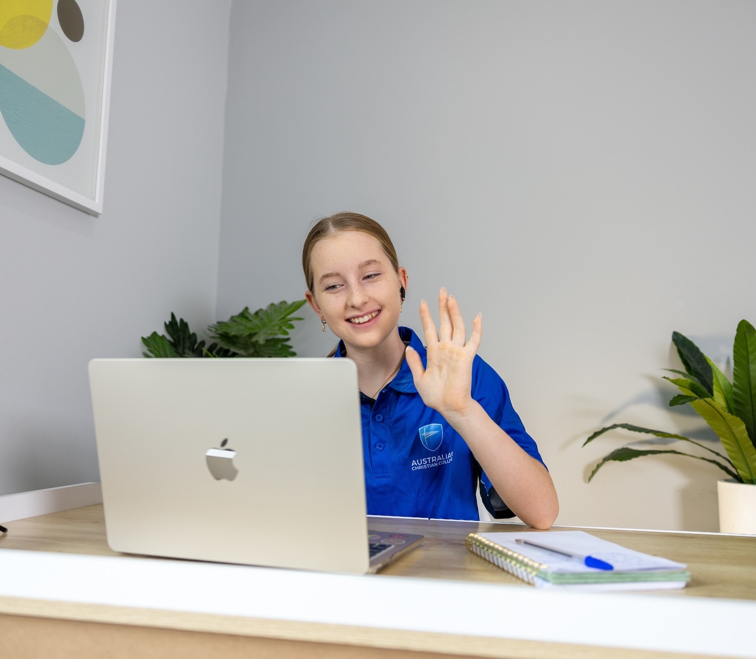 Primary aged Victorian student learning online from back deck at home